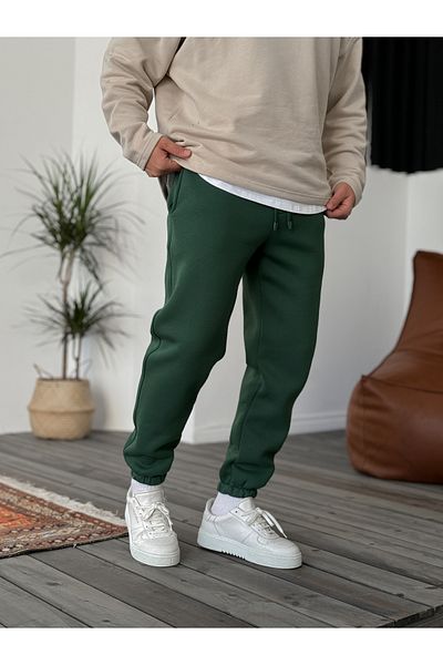 BYBASICMAN Dark Green Elastic Leg Raster Sweatpants Jj-396/1406
