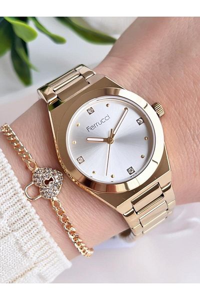 Ferrucci 30 Mt Water Resistant Steel Cord Ion Coated Women's Wristwatch and Bracelet Set - K.03367.5