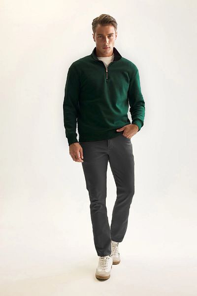 SELF CONTROL Ανδρικό βαμβακερό φούτερ Nefti Green Fleece - 3 κλωστών, με φερμουάρ, χοντρό