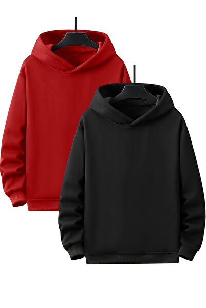 Lider Leather 2'li Düz Basic Kapüşonlu Sweatshirt - Şık ve Rahat Tasarım