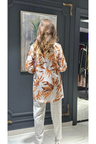 lodmela Ayrobin Tunic with Tie and Brooch Detail 108-Orange