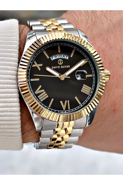 DAVID GUNER Men's Watch Dg.03 - Silver-Black, Steel Band, Special Design