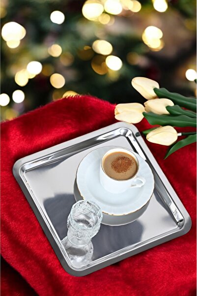 FİTHOME Set of 6 Li Stainless Steel Square Coffee Presentation Tray