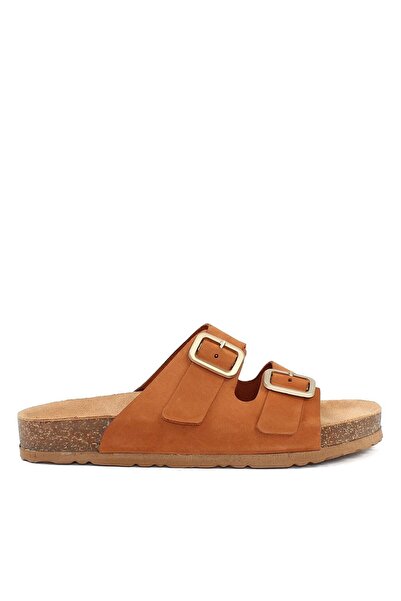 Celal Gültekin Kadın Taba Çift Tokalı Deri Terlik