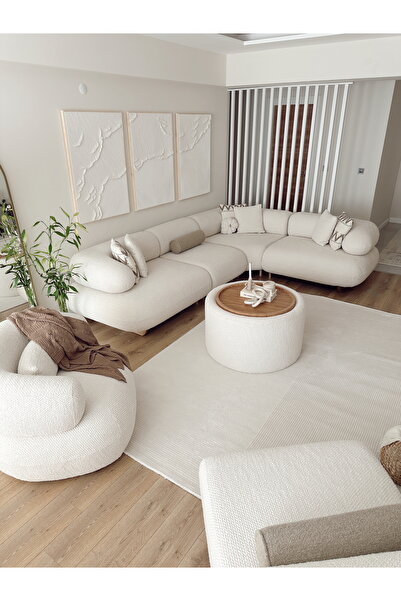 ESSENSE RUBİ İskandinav Dokuma Krem Yumuşak Peluş Bukle Salon Halısı Yolluk Halı Çocuk Halısı