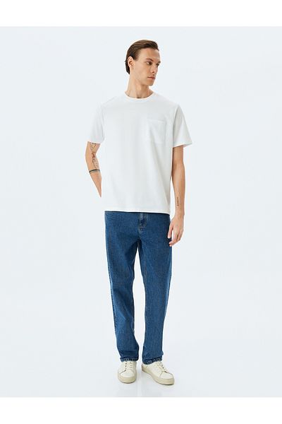 Koton Λεπτομέρεια τσέπης Crew Neck Regular Fit Tok ύφασμα βαμβακερό κοντό μανίκι Basic T-shirt