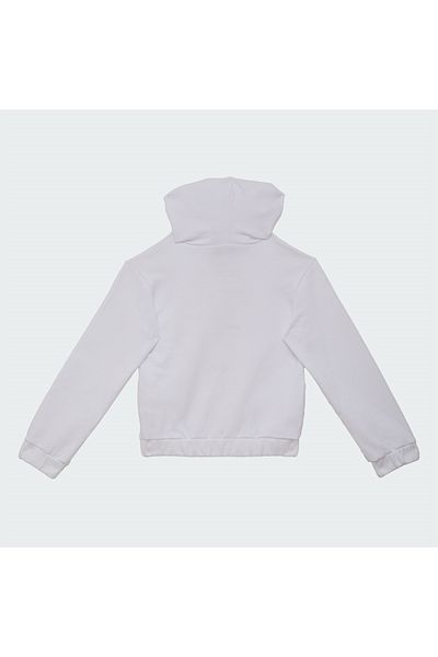 mumuko Girl's Hooded Printed Zippered Sweatshirt White 100% Cotton