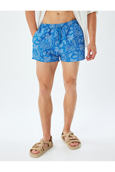 Koton Deniz Şortu Oversize Etnik Baskılı Kısa Beli Bağcıklı