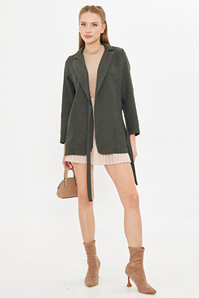 armonika Women's Khaki Side Tie Fish Back Pattern Stamp Jacket Arm-25K 001074