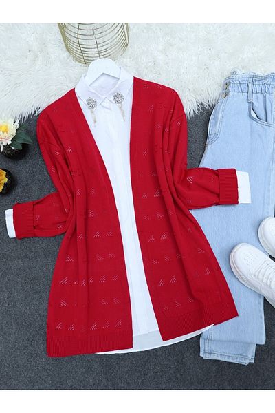 Modamorfo Fuchsia Openwork Araboy Knitwear Cardigan