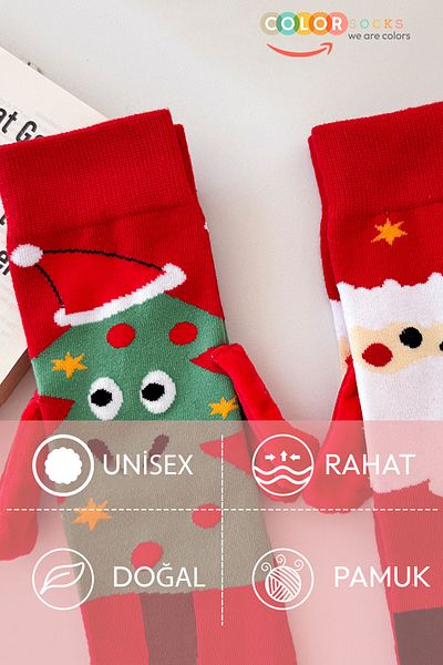 Color Socks 2 чифта новогодишни унисекс чорапи със специална концепция, държащи се за ръце (без ток)