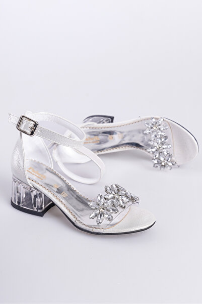 CAMOLLA Pantofi de seară cu toc pentru fete cu detaliu de piatră transparentă argintie