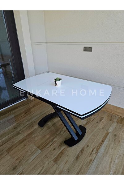 Enkare X Ayaklı Beyaz Masa, Mdf Açılabilir Salon ve Mutfak Masası 80x130-190