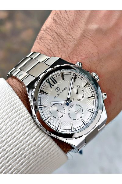 DAVID GUNER Function Silver Color Steel Band Men's Wrist Watch 8410A1