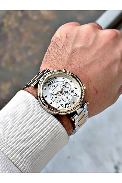 DAVID GUNER Function Silver-Gold Color Steel Band Men's Wrist Watch 8273D1