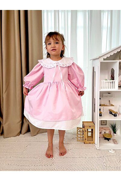 Baby Berry Baby store Kız Bebek Çocuk Bebe Yakalı Fiyonklu Elbise-pembe (fiyo...