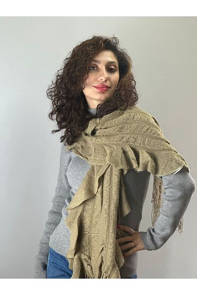 Gönülden Tasarım ПЛЕТЕНА ДАМСКА ПЛЕТЕН ШАЛ С ВОЛЪНИ 16+0X30 СМ