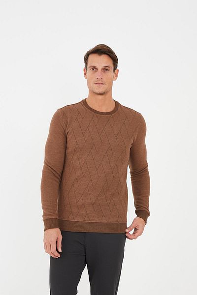 Maccali Men's Neoflex Crew Neck Print Long Basic Mink Sweatshirt