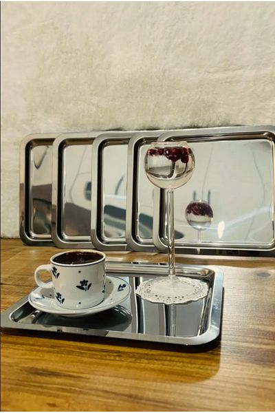 FİTHOME Set of 6 Li Stainless Steel Square Coffee Presentation Tray