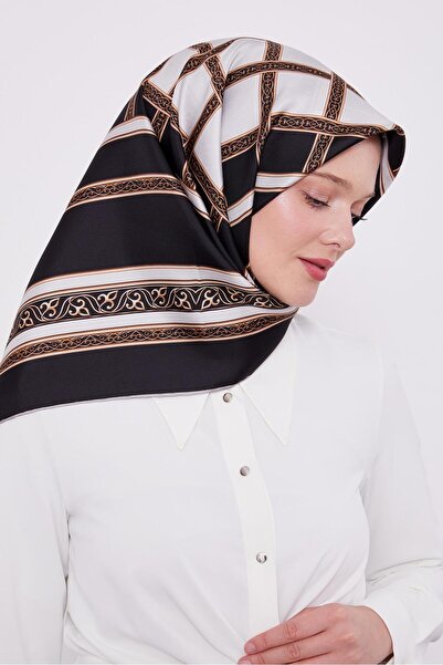 Levidor Black Motif Pattern Twill Silk Scarf