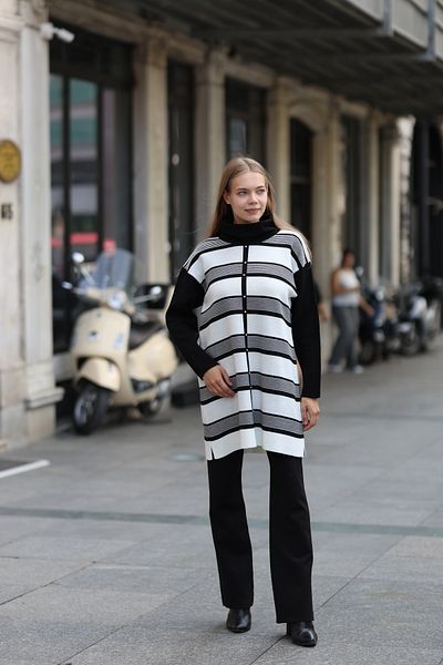 CNR TEKSTİL Stripes and Stone Embroidered Ankle Kit Suit