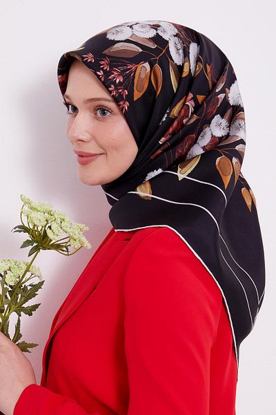 Levidor Μαύρο μοτίβο λουλουδιών Twill μεταξωτό μαντίλι