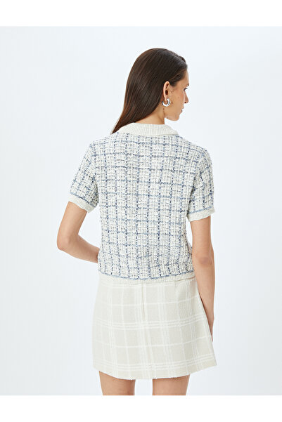 Koton Cardigan tricotat cu guler polo cu mânecă scurtă cu detaliu de nasturi perlat