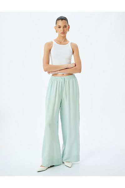 Koton Viskosehose mit hoher Taille und weitem Bein und Bindebändern an der Taille