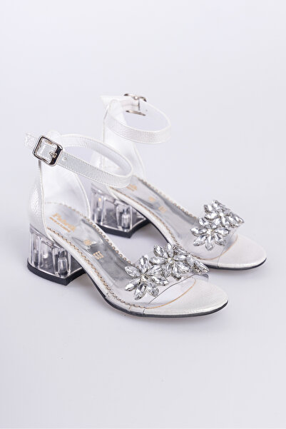 CAMOLLA Pantofi de seară cu toc pentru fete cu detaliu de piatră transparentă argintie