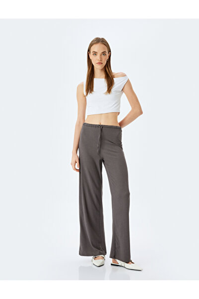 Koton Waist Lace-Up High Waist Wide Leg Wrap Comfortable Fit Pants