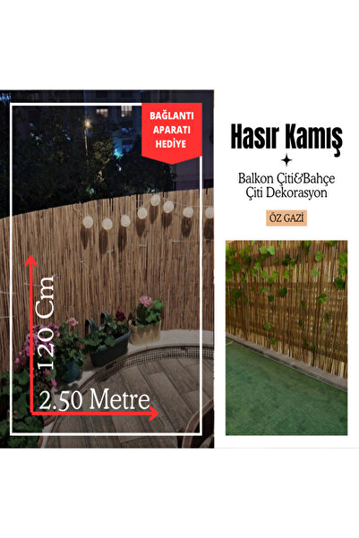özgazi 120 Cm X 2.50 Metre Hasır Kamış Bahçe Çiti Balkon Çiti Bambu Rulo Çit ...