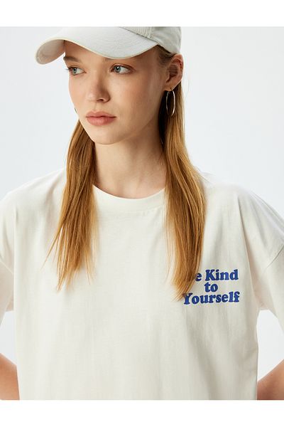 Koton Oversize Back Printed Crew Neck Cotton Short Sleeve T-Shirt