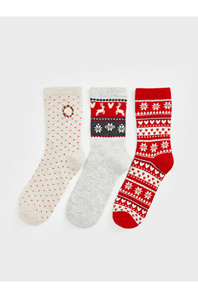 LC Waikiki Lcw Dream Beige Patterned Women's Socks 3 Pack