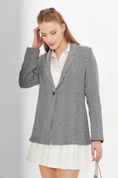 armonika Dámské černo-bílé rybí vzor rukáv rukáv složený na jeden knoflík razítko ARM-24K001066