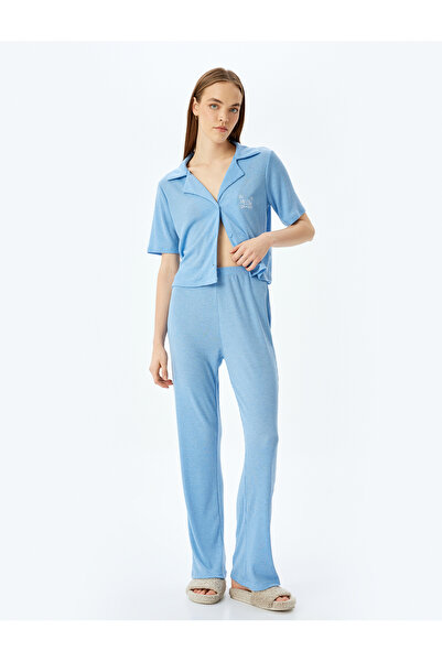 Koton Gömlek Yaka Kısa Kollu Düğmeli Pijama Takımı