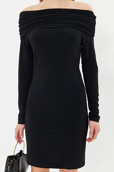 armonika Γυναικείο Μίνι μακρυμάνικο φόρεμα Carmen Collar Lycra, μαύρο σώμα ARM-24Y001002