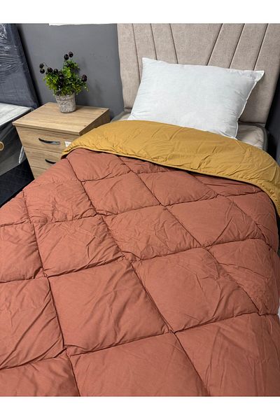 Clasy 100% Cotton Cotton Ranforce Single Quilt Double Sided Caramel-Tile Plain Patterned
