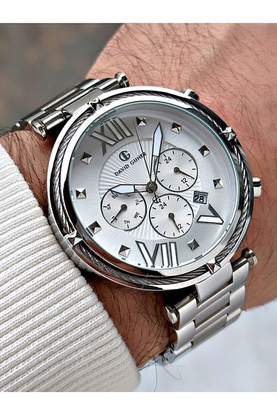 DAVID GUNER Function Silver Color Steel Band Men's Wrist Watch 8273A1