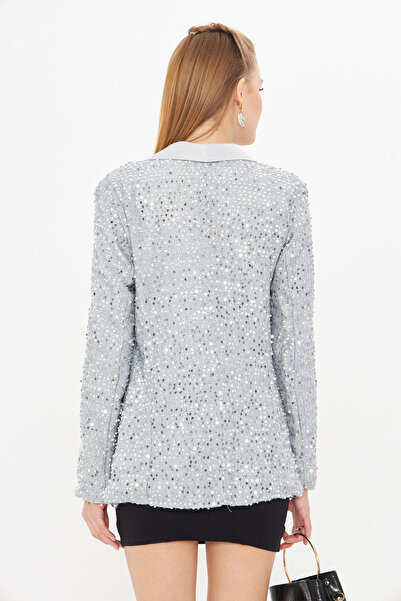 armonika Жіноча світло-сіра куртка з плотовим коміром з паєтками ARM24K001052