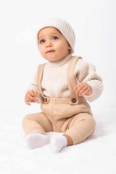Minigimin Cicileri My Mini's Knitwear Salopet Set for Baby Boy - Beige