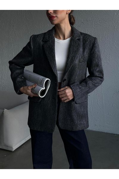 mydukkan.co Jachetă blazer cu textura de lână antracit