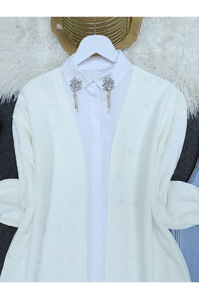 Modamorfo White Openwork Araboy Knitwear Cardigan