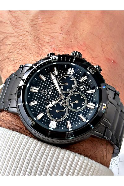 DAVID GUNER Men's Black Function Steel Band Watch - 8424g2