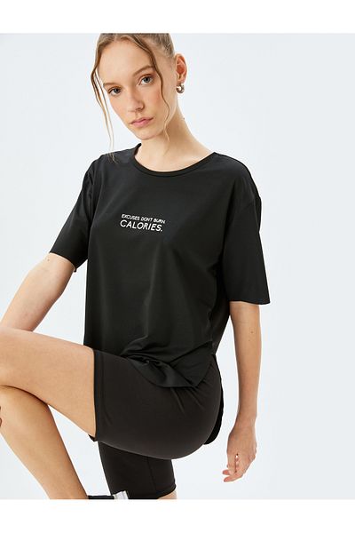 Koton Slogan Printed Crew Neck Short Sleeve Sports T-Shirt