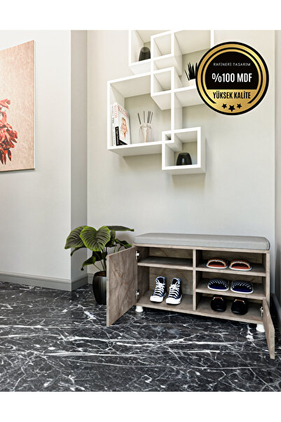 rafineritasarım NOVA Ayakkabılık giriş oturak ve ayakkabılık kapaklı raflı mdf