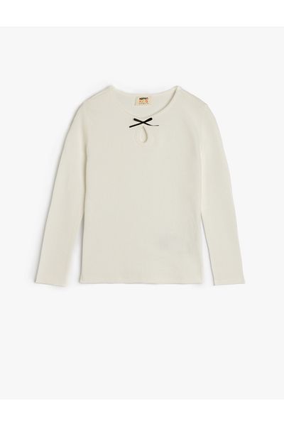 Koton Bow Crew Neck Long Sleeve Cotton T-Shirt