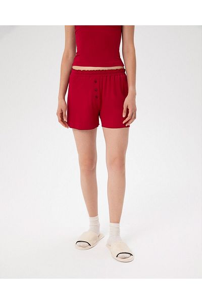 Ayma Active Red Women's Ecovero Viscous Drawstring Boxer Pajama Shorts