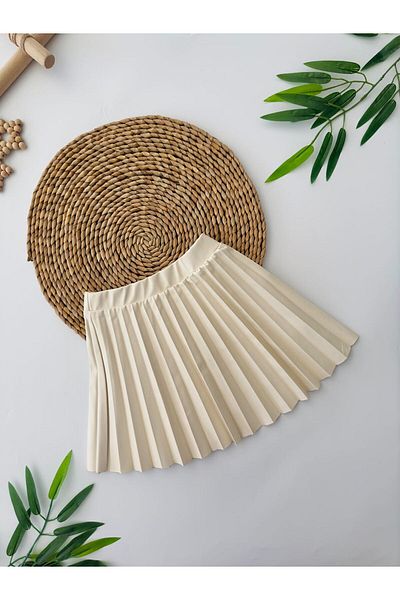 Minigimin Cicileri Pleated Girl's Skirt - My Mini's Leather, Cicileri - Κρέμα