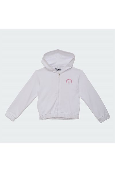 mumuko Girl's Hooded Printed Zippered Sweatshirt White 100% Cotton