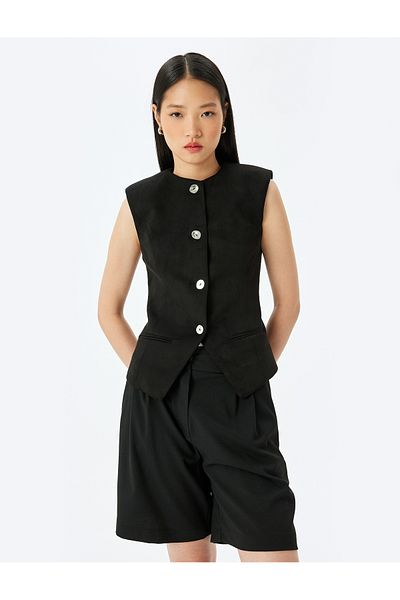 Koton Buttoned Fleto Pocket Crew Neck Slim Fit Vest